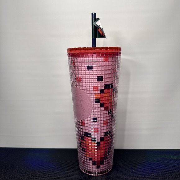 Starbucks Cold Cup Valentine's Day 2025 8 Bit Pixel Hearts 24oz Tumbler NEW🩷 - Picture 2 of 9